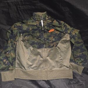 Boys 4T X-Small Olive Camo Bomber Jacket with Orange Logo